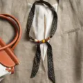 Black vintage wooden bead long silk ribbon scarf for women, chic neck wrap for spring and autumn. - Yellow Heart Black