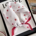 Kids cute cotton linen square scarf strawberry printed baby neckerchief infant triangle bib - Small Strawberry - Red White