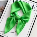 Vibrant green faux silk square scarf, elegant solid color satin neckerchief for women. - Verdant