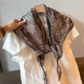 Retro literary cotton linen paisley triangle scarf, elegant summer thin neckerchief shawl. - Plaid Paisley Coffee Blue