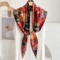 Foulard triangolare retrò floreale geometrico da donna elegante primavera autunno. - Nero rosso
