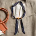 Retro wooden bead long silk scarf women versatile ribbon neck scarf spring summer design - Blue Heart Coffee