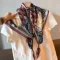 Retro geometric chain paisley print triangle scarf lightweight summer neckerchief fashion shawl - Geometric Sunflower Black Red