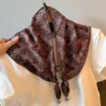 Retro brown paisley triangular scarf with delicate lace trim and beaded accents for chic style. - Checkerboard Wreath / Coffee