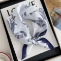 Kids Cotton Linen Floral Scarf Blue White Toddler Bandana Summer Neckerchiefs Style - Sketch Leaves - Blue White