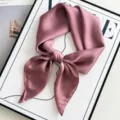 Elegant solid pink silk square scarf, versatile neckerchief and stylish accessory for daily wear. - Dusky Pink