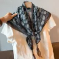 Vintage black white paisley print triangle scarf with brown border lightweight summer neckerchief - Bound Edge Paisley Black Coffee