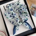Kids cotton linen square scarf cute blue floral dot print baby neckerchief neck scarf - Polka Dot Flowers - Blue White