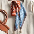 Retro paisley double-sided cotton linen small square scarf with tassels for women. - Beige Fringe Diagonal Grid Paisley Blue Orange