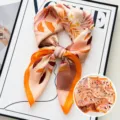Foulard en soie floral pour femme 70cm carré foulard élégant impression florale orange châle mode - Bambou Pêche Orange