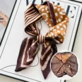 Women fashion silk square scarf 70cm elegant geometric print neckerchief vintage shawl wrap - Gilded Leopard - Gold & Coffee
