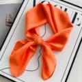 Solid color orange imitation silk square scarf stylish neckerchief for women elegant daily wear. - Orange Red
