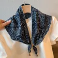 Retro lace paisley triangular scarf women summer ethnic style vacation headscarf accessory - Stacked Paisley / Navy Blue