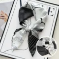 Black and white patterned square scarf chic neckerchief stylish silk feel scarf for women. - Banana Leaf Stripe - Black & White