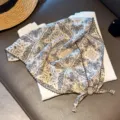 Retro lace paisley triangular scarf for women, ethnic summer headscarf with beading. - Checkerboard Wreath / White