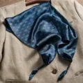 Elegant navy blue silk scarf with equestrian horse jockey print, luxurious women accessory. - Horse Racing - Navy Blue