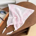 Retro paisley beaded diamond cotton linen scarf summer thin triangular scarf for women - Small Lotus Paisley - Pink and White