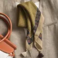 Vintage geometric print small square scarf with elegant tassels, premium cotton linen feel. - Gem Checkerboard Yellow Beige