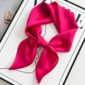 Elegant bright pink solid color satin silk square scarf, lightweight women neckerchief. - Rose Red