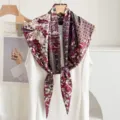 Foulard triangolare stampato floreale da donna stile vintage leggero per primavera autunno - viola-rosso