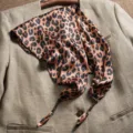Chic leopard print silk scarf ribbon with beaded ends, elegant styling accessory for women. - Small Leopard - Coffee