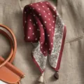 Burgundy polka dot paisley square scarf with tassels, elegant cotton linen feel scarf. - Small Polka Dot Paisley Red