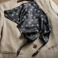 Black silk scarf with white camellia flower print, elegant skinny neckerchief for women. - Camellia-Black