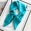 Turquoise silk square scarf for women, elegant solid color neckerchief fashion accessory. - Azure Blue