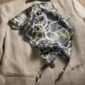 Luxury silk scarf for women, elegant black and white chain print scarf for spring and autumn. - Gold Chain Polka Dot - Black