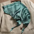 Green silk scarf with white paisley pattern, elegant triangular neck scarf for women spring. - Woven Geometry - Dark Green
