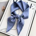 Solid color satin silk square scarf elegant women small neck scarf chic hair band - Haze Blue