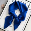 Royal blue silk scarf woman solid color small square neckerchief elegant chic fashion accessory - Sapphire Blue