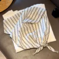 Retro printed chain pattern triangular headscarf with beaded detail, stylish summer accessory for women - Candied Hawthorn / White