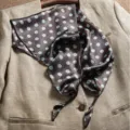 Women's brown silk scarf with blue dot pattern, elegant triangular neckerchief for daily wear. - Landscape Polka Dot - Coffee