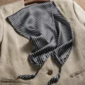 Elegant black and white striped silk scarf for women, stylish triangular design with beads. - Minimalist Stripe Black