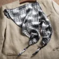 Chic black and white houndstooth scarf, elegant triangle scarf for women, stylish necker. - Different Space Grid - Black and White