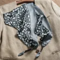 Elegant women's silk scarf with chic cosmetic pattern, luxurious black and blue accessory. - Lady Outfit - Black