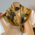 Vintage lace triangle scarf for women summer floral kerchief ethnic style beaded headwear - Full Garden Rose / Turmeric