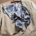 Blue Paisley Silk Scarf Women Vintage Triangular Shawl Fashion Neck Scarf Variant - Chang'an Peony - Blue Beige