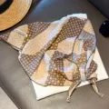 Retro Floral Triangular Scarf Beaded Summer Headscarf Vintage Hair Accessory Style - Checkerboard Small Flower / Coffee and Beige