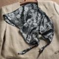Black and white floral silk scarf, elegant triangular neckerchief for women spring autumn. - Chinese Painting Peony - Black and White