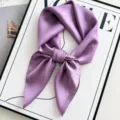 Purple imitation silk square scarf, elegant solid color neck scarf for women daily wear. - Taro Purple
