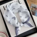 Children cotton linen square scarf cute butterfly print baby neckerchief daily wear - Big Small Butterflies - Gray White