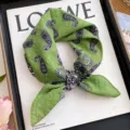 Petit carré de foulard en coton lin motif cachemire vert style vintage très élégant - Marque Tendance Paisley Crochet Vert