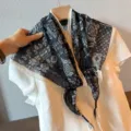 Retro black white paisley cotton linen triangle scarf, chic summer neckerchief shawl. - Compass Paisley Black