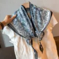 Retro paisley print cotton linen triangular scarf, blue and white chic summer neckerchief. - Rainforest Paisley Blue White