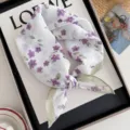 Children cute cotton linen square scarf floral print baby bib toddler bandana neckerchief summer - Freesia - Green White
