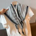 Retro literary cotton linen geometric triangular scarf for women summer thin neckerchief - Diamond Stripe White