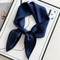 Solid Dark Blue Silk Scarf Women Elegant Satin Square Neck Scarfs Fashion Daily Wear - Navy Blue