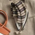 Handmade paisley print square scarf with tassel decor, stylish retro neckerchief for women. - Noble Striped Paisley Black Camel